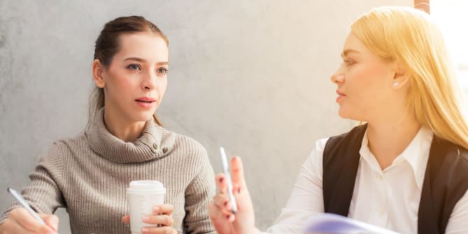 two women talking