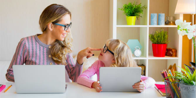 Woman working with child