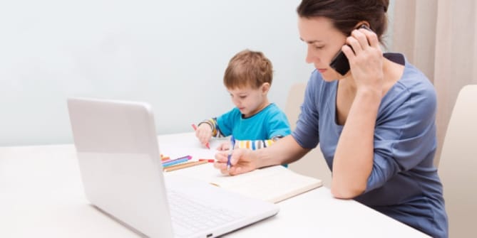 mom working from home