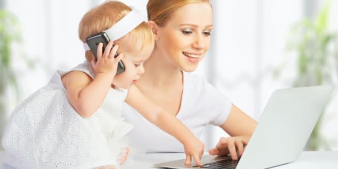 Mom working with baby