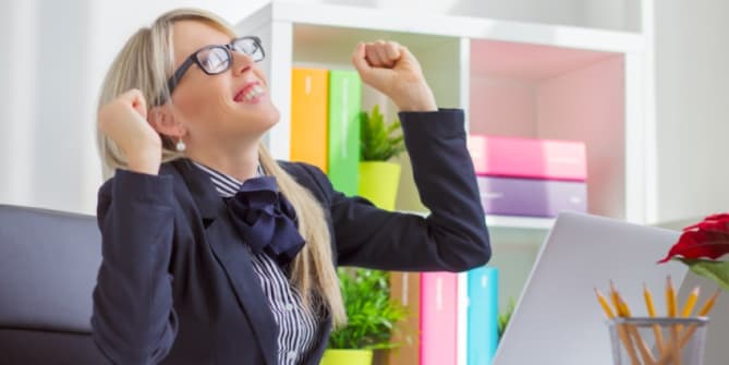 Woman excited at work