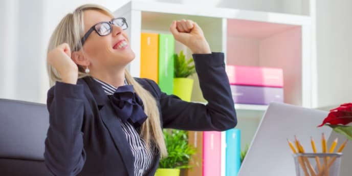 Woman excited at work