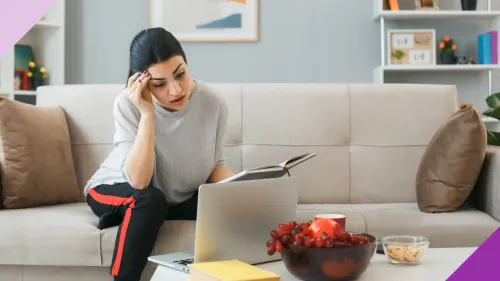 Woman at home with a worried look, capturing the feeling of the Sunday Scaries