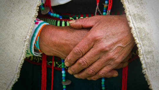 Closeup of an indigenous woman's hands, Chimborazo, Ecuador