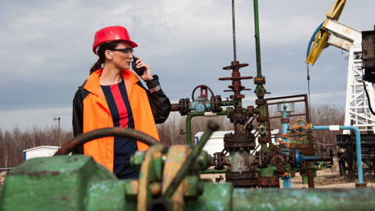 Woman on oil rig