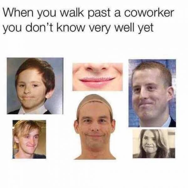 pass coworker in hallway meme